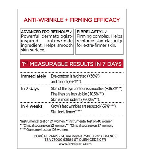 Cuidado facial Foto del dorso del envase de la crema para el contorno de ojos Revitalift